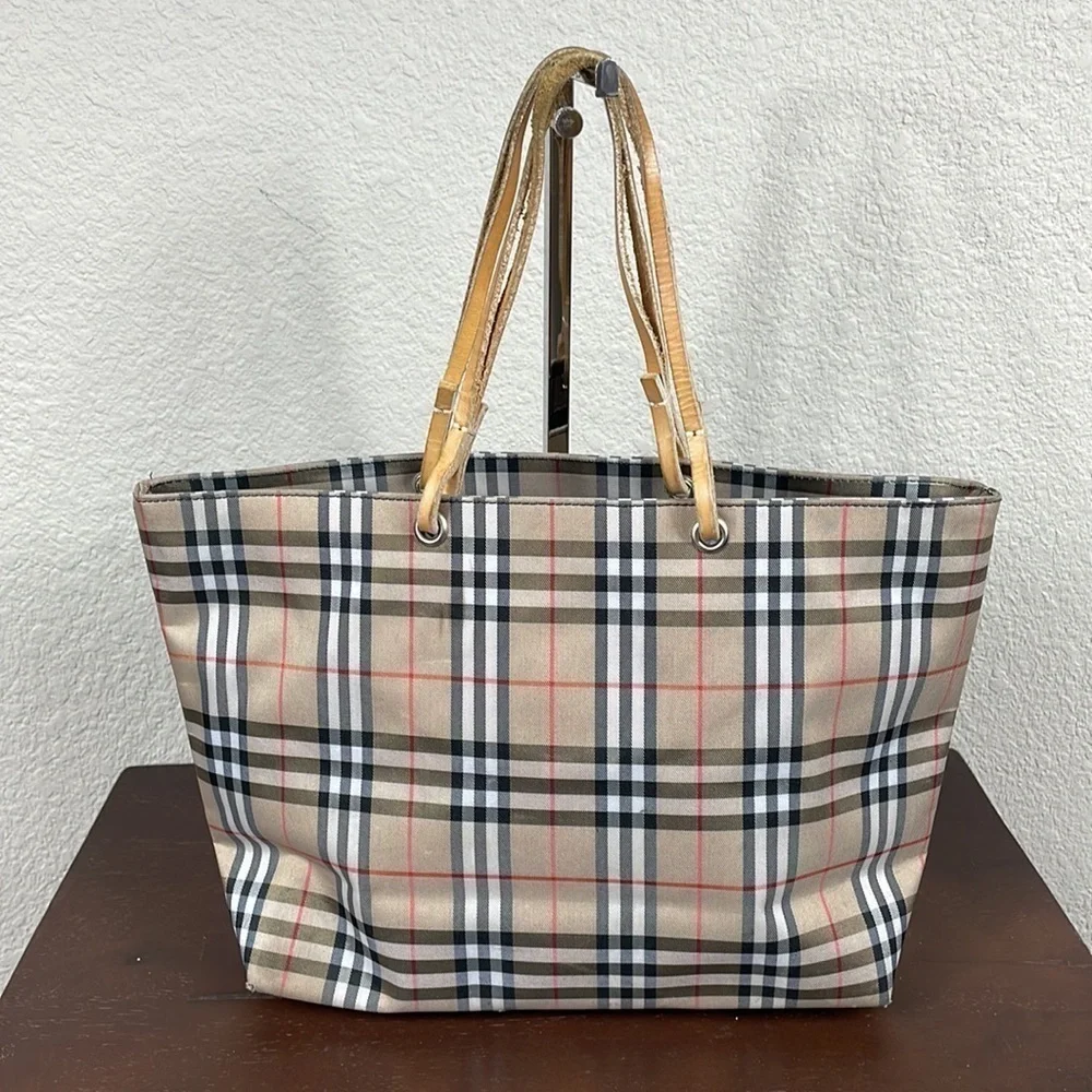Burberry London Nylon Tote Bag Nova Check Haymarket Beige Tan Shopper Minimalist - Picture 5 of 15